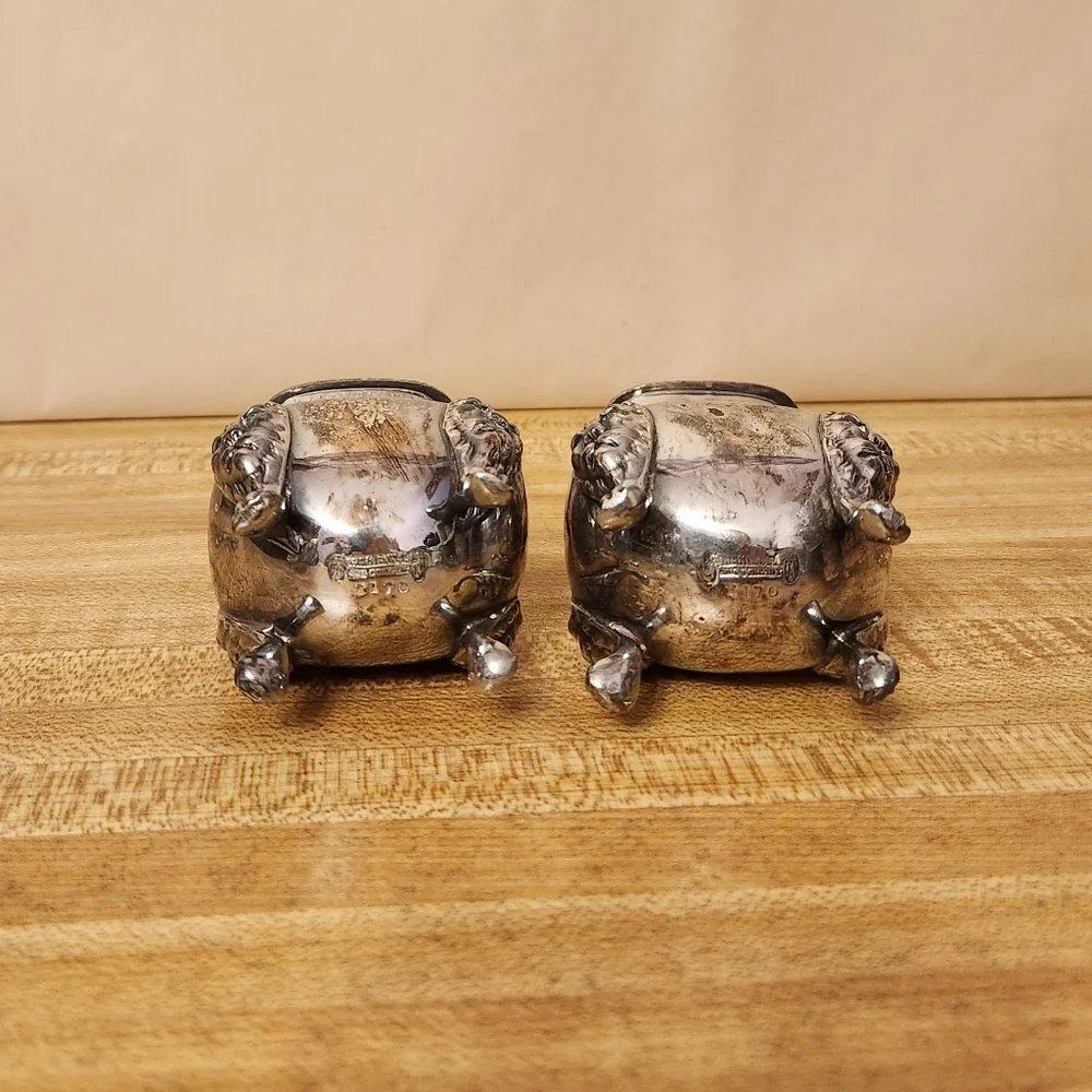 Vintage Silver Salt and Pepper Shakers Ellis barker lion head footed